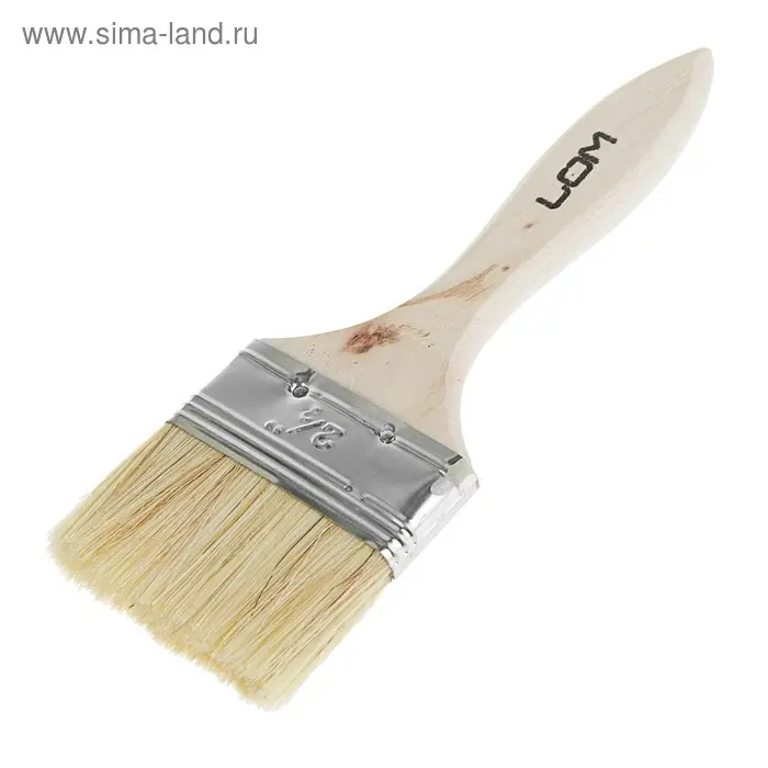 Кисть плоская ЛОМ, натуральная щетина, деревянная рукоятка, 2.5", 63 мм