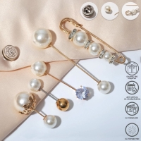 Набор булавок (6 шт.) &laquo;Жемчужное ассорти&raquo;, 6,5 см, цвет белый в золоте