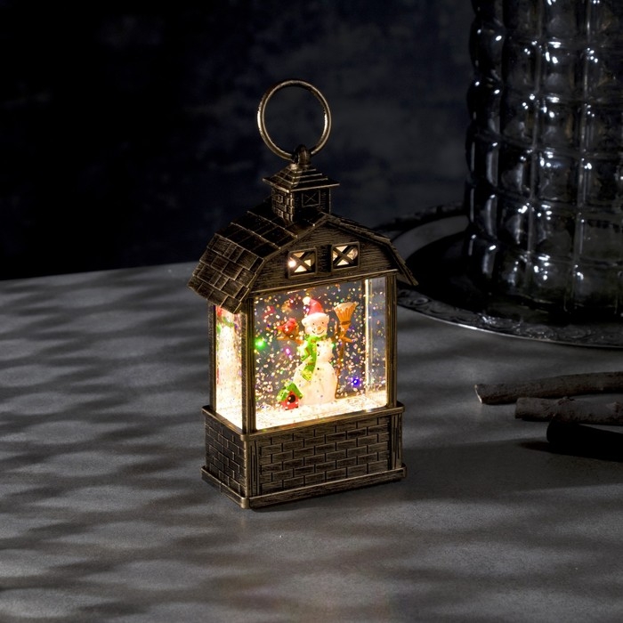 Светодиодная фигура &laquo;Фонарь со снеговиком&raquo; 7.5 &times; 14 &times; 4.2 см, пластик, блёстки, батарейки AG13х3 (в комплекте), свечение тёплое белое