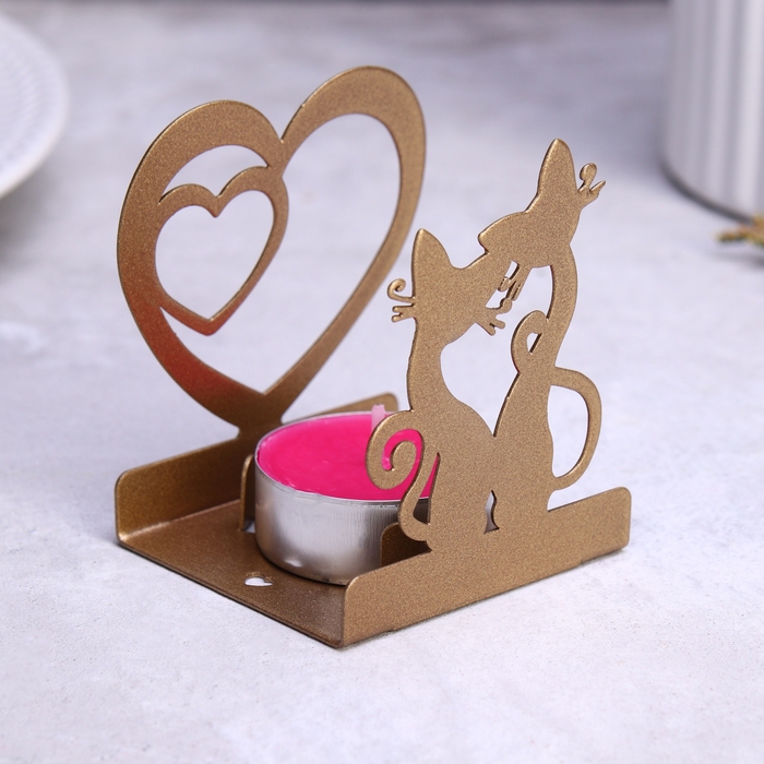 Подсвечник "Любовь и котята" 6,5х5,5х7см, золотой