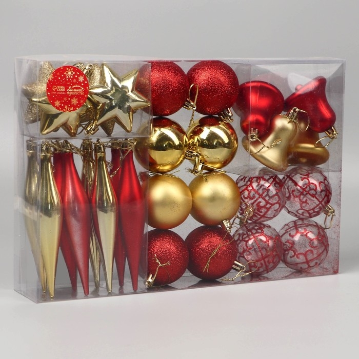 Набор украшений пластик 30 шт "Забава ассорти" красный золото