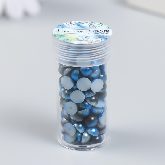 Декор "Полубусины и стразы. Градиент синий" d=6 мм 10г 200 шт 5х2,5 см МИКС