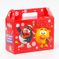 Новый год. Подарочная коробка Новогодняя Ларец простой "Смешарики" лицензия 23 х 10 х 16,5 см (+4,5 см).