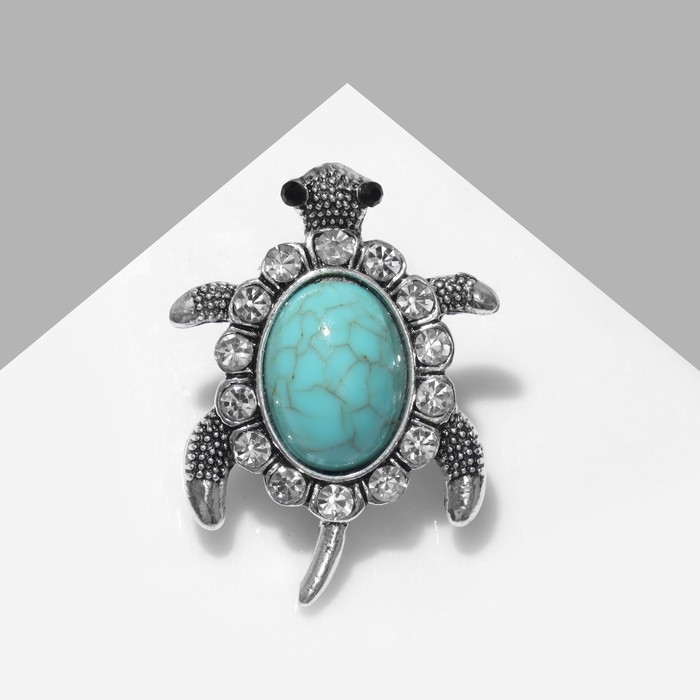 Брошь &laquo;Черепашка&raquo; панцирь под бирюзу, цвет голубой в чернёном серебре