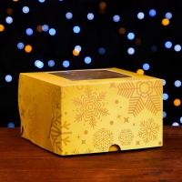 Новый год. Коробка для 4 капкейка с окном "Новогодний градиент", 16 х 16 х 10 см, упаковка