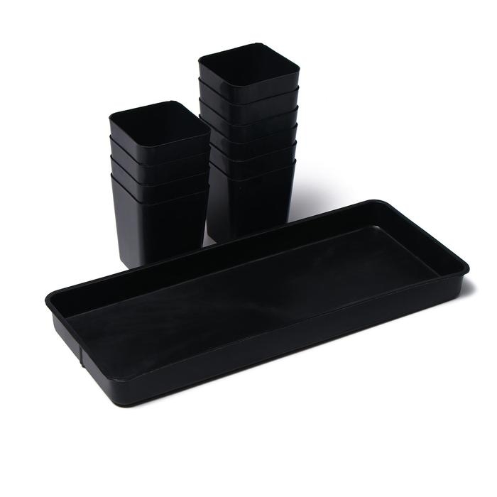 Набор для рассады: стаканы по 700 мл (10 шт.), поддон 44 &times; 18 см, чёрный, Greengo