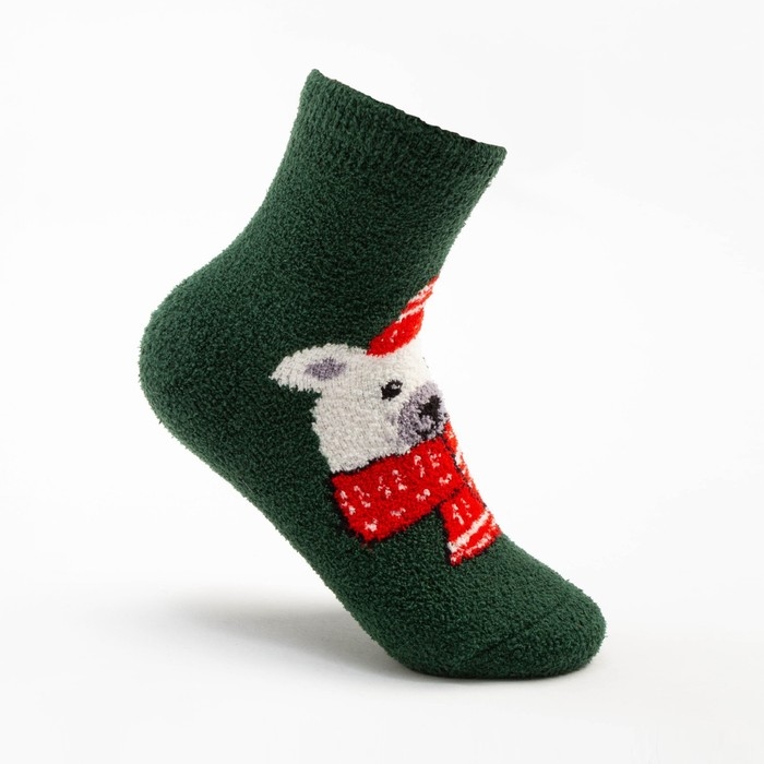 Носки махровые женские &laquo;Медведь в шапке&raquo;, цвет тёмно-зелёный, размер 36-40