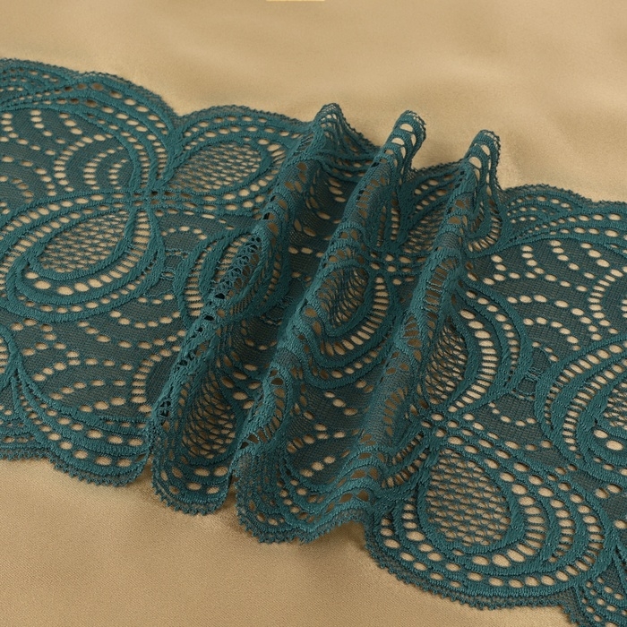 Кружевная эластичная ткань, 180 мм &times; 2,7 &plusmn; 0,5 м, цвет изумрудный