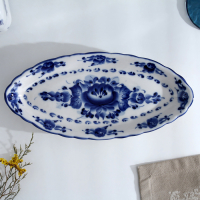 Селёдочница &laquo;Цветок&raquo;, 27&times;13&times;2 см, гжель