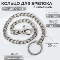 Кольцо для брелока на цепочке, с карабином, d = 28 мм, 39 см, цвет серебряный Кольцо для брелока на цепочке, с карабином, d = 28 мм, 39 см, цвет серебряный