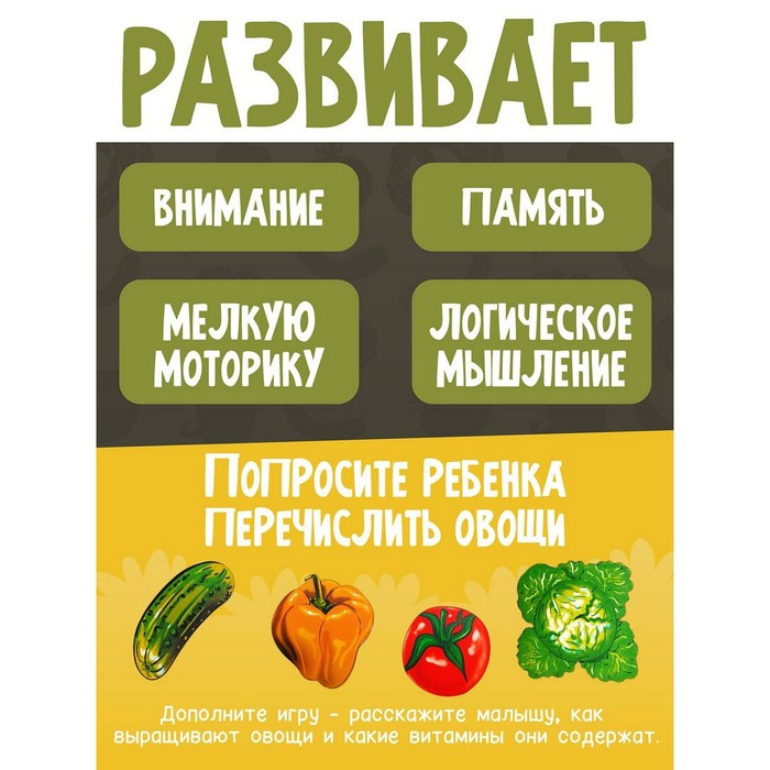 Рамка - вкладыш &laquo;Больше - меньше. Овощи&raquo;, развивающая доска Сегена