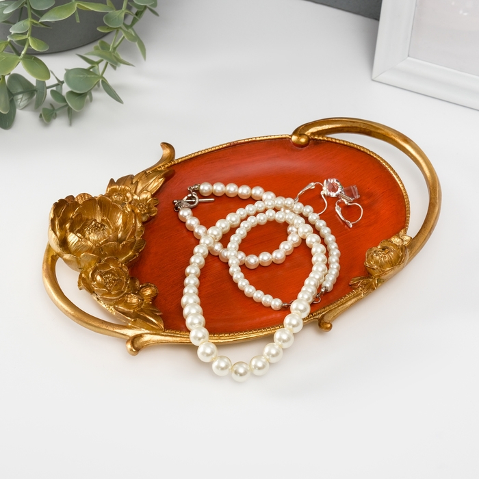 Подставка интерьерная полистоун Подставка интерьерная полистоун "Королевские золотые пионы" под красное дерево 23х16,5х3 см 102039