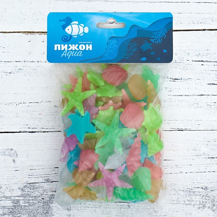 Декоративные фигурки для аквариума, светящиеся, Декоративные фигурки для аквариума, светящиеся, "Морские обитатели", 3 - 5 см, 200 г, микс