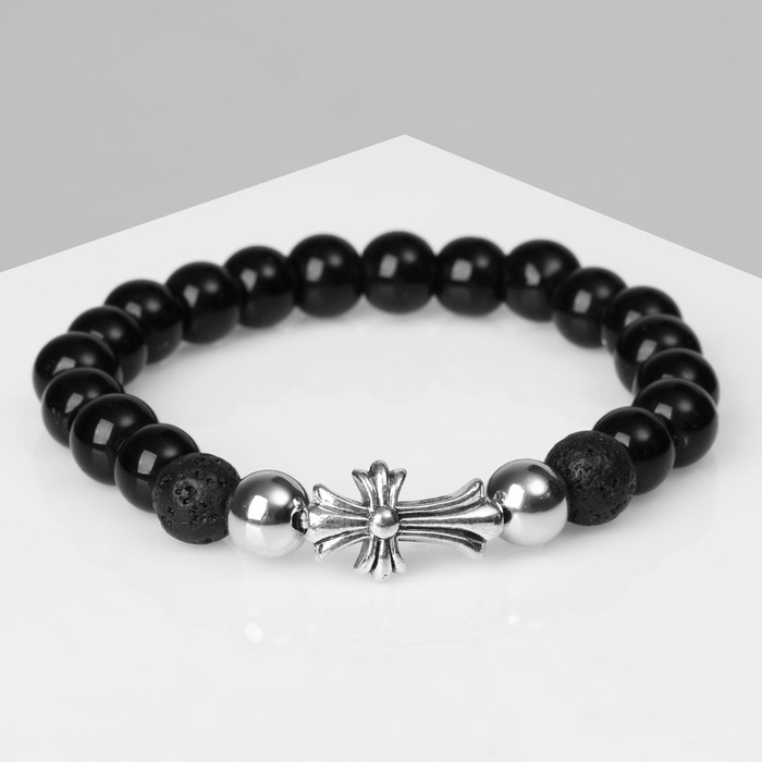 Браслет унисекс &laquo;Аккорд&raquo; крест, цвет чёрный с чернёным серебром, d=6 см