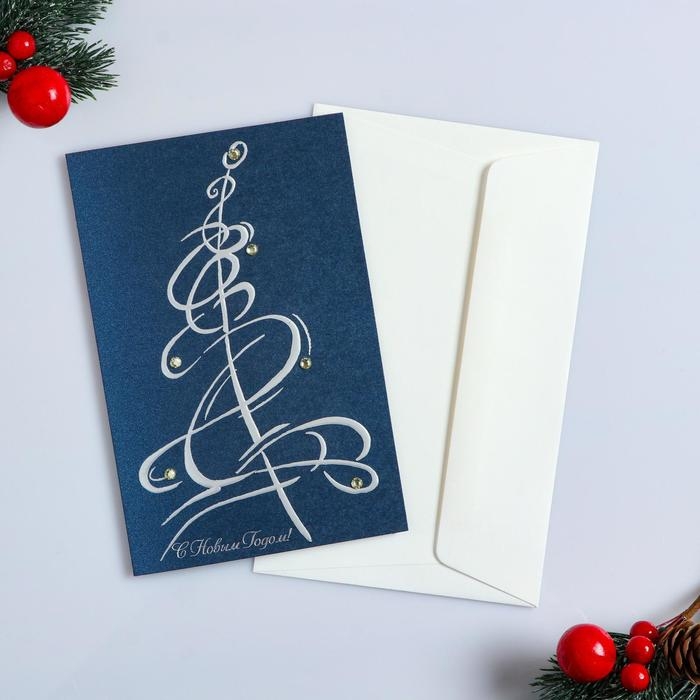Открытка Открытка "С Новым Годом!" ручная работа, бархатный картон, Ёлка, стразы