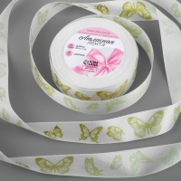 Лента атласная &laquo;Золотые бабочки&raquo;, 25 мм, 23 &plusmn; 1 м, цвет белый