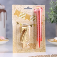 Свеча для торта цифра "7", "Овал + фонтан" золотая