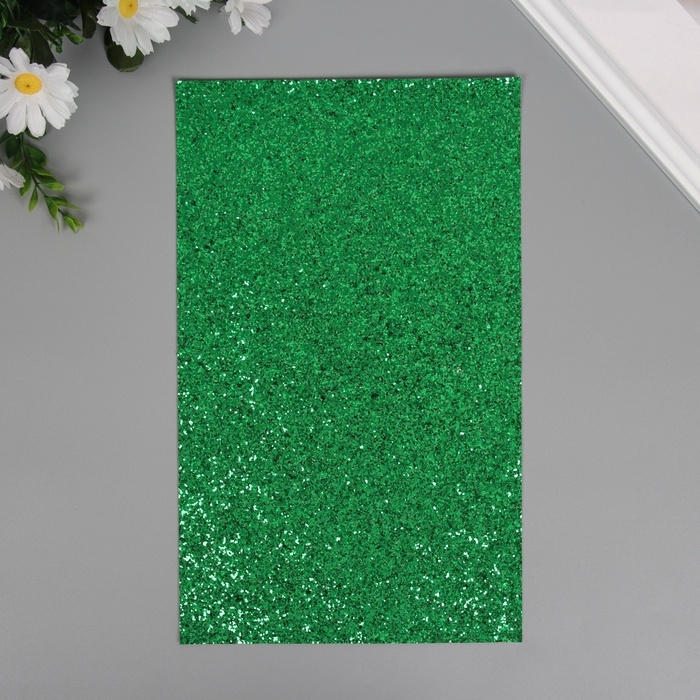 Лист для творчества иск.кожа Лист для творчества иск.кожа "Крупные блёстки" зелёный лист 33х20 см толщина 0,84 мм