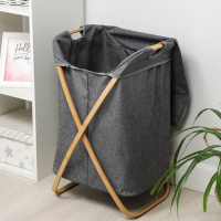 Корзина для белья Доляна &laquo;Лён&raquo;, с крышкой, 37&times;43&times;66 см, цвет серый