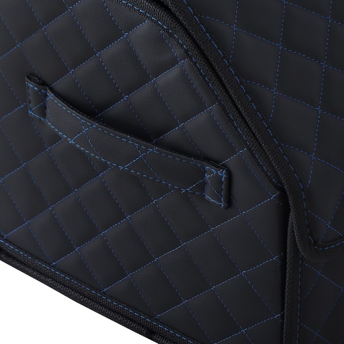 Органайзер кофр в багажник автомобиля LION, экокожа, ромб, 50&times;30&times;30 см, черно-синий