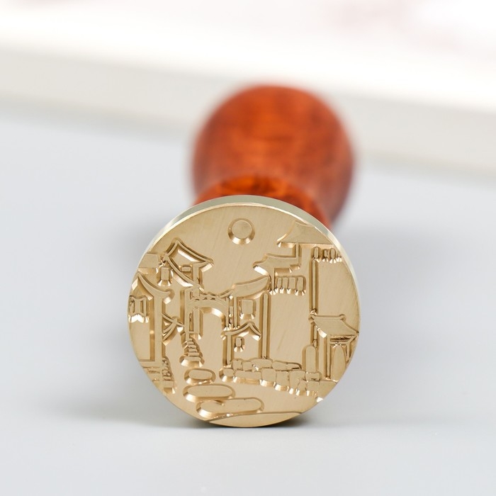 Печать для сургуча с деревянной ручкой "Городская улочка" 9х2,5х2,5 см