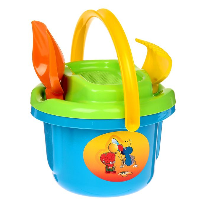 Песочный набор №193: ведро большое, ситечко большое, лопатка, грабельки), цвета МИКС Песочный набор №193: ведро большое, ситечко большое, лопатка, грабельки), цвета МИКС