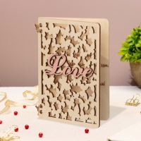 Деревянная открытка "Love" ручная работа, светлый, бабочки, 12х8 см Деревянная открытка "Love" ручная работа, светлый, бабочки, 12х8 см