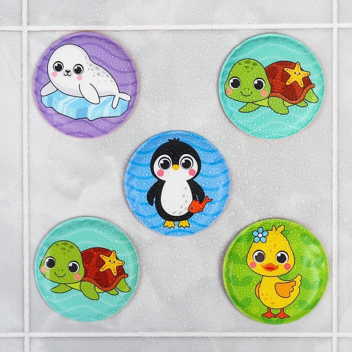 Мемо-игра: развивающие наклейки - присоски многоразовые для игры в ванной &laquo;Забавные животные&raquo;, найди пару, 6 пар, 12 стикеров EVA, Крошка Я