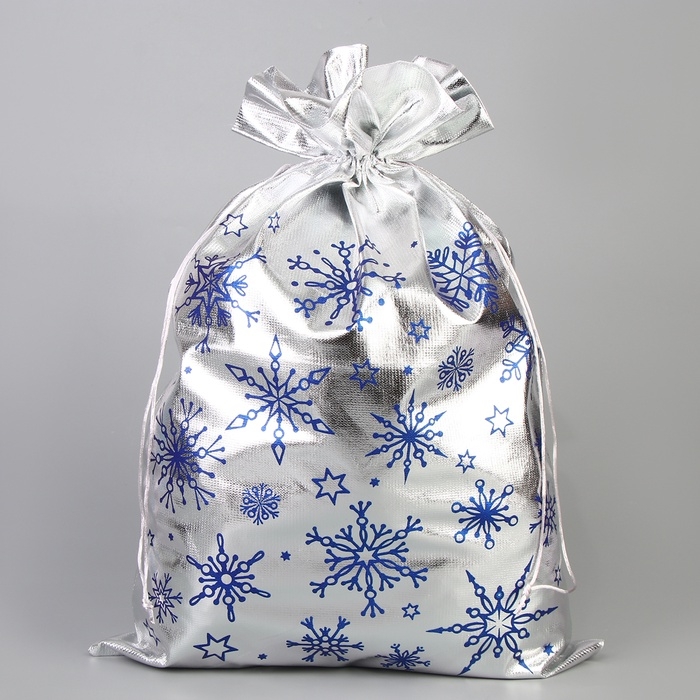 Подарочный мешок Деда Мороза &laquo;Снежинки&raquo;, серебро, 60 х 40см