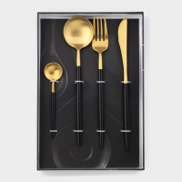 Столовые приборы из нержавеющей стали Magistro «Фолк», 4 предмета, цвет металла золотой, чёрные ручки Столовые приборы из нержавеющей стали Magistro «Фолк», 4 предмета, цвет металла золотой, чёрные ручки