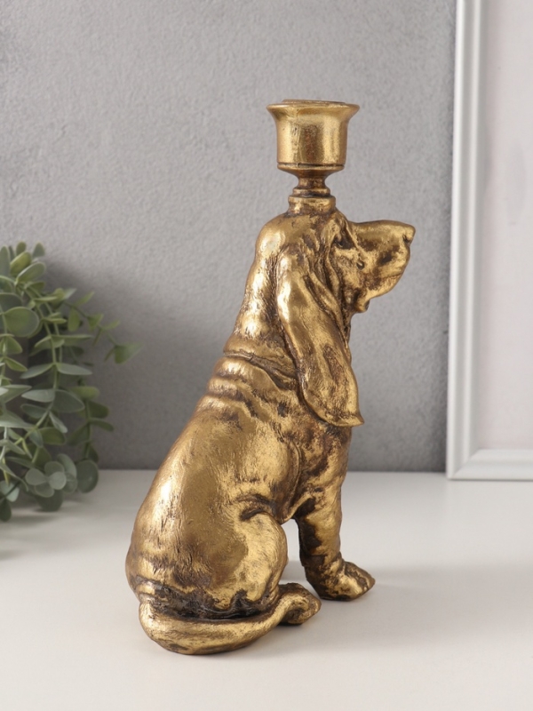 Подсвечник полистоун на 1 свечу "Спаниель" золото 14,5х9х24 см