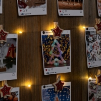 Гирлянда &laquo;Нить&raquo; 2 м роса с насадками &laquo;Прищепки-звёздочки&raquo;, IP20, серебристая нить, 20 LED, батарейки ААх2 (не в комплекте), свечение тёплое белое