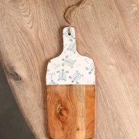 Доска разделочная прямоугольная "Черепаха и цветы" дерево манго 41х18 см