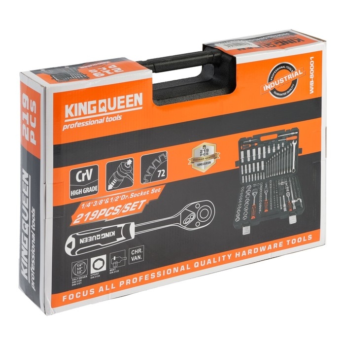 Набор инструментов автомобильный KINGQUEEN WIB-80001, 72 зуба, 1/2 3/8 1/4", 219 предметов