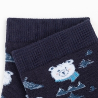 Носки женские новогодние махровые &laquo;Мишки&raquo;, цвет тёмно-синий, размер 23-25