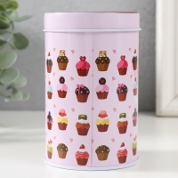 Шкатулка металл цилиндр "Кексики" 7,5х7,5х11 см