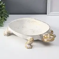 Подставка интерьерная полистоун "Черепаха" белая с золотом 28х19х5 см