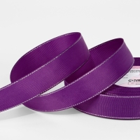 Лента репсовая 25мм*25&plusmn;1ярд(23м&plusmn;1м) серебряные нити №046 фиолетовый АУ