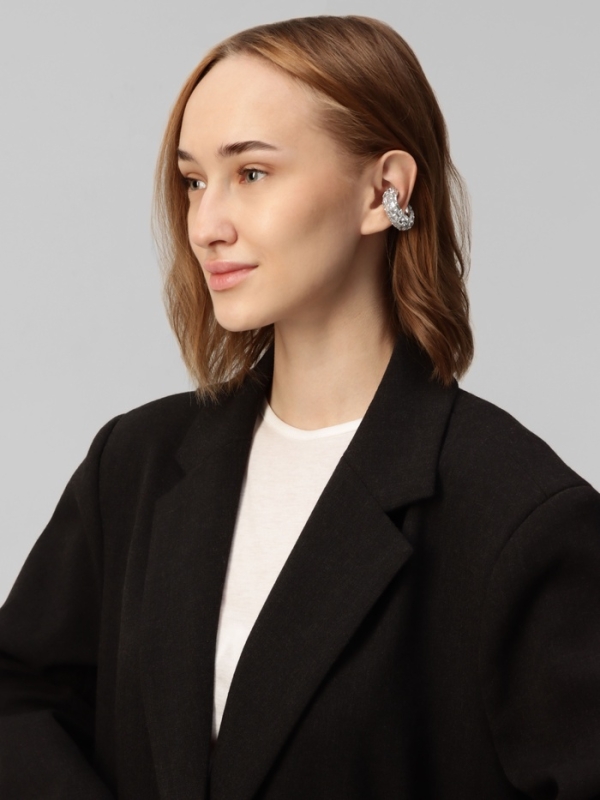 Серьги &laquo;Каффы&raquo; бублик, крупные стразы, белые в серебре