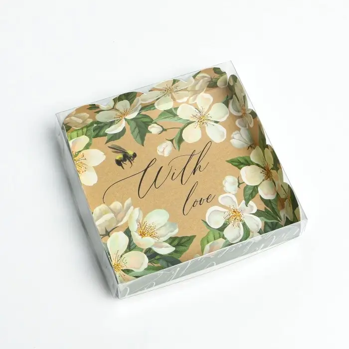 Коробка для печенья, кондитерская упаковка с пластиковой крышкой, &laquo;Пчёлка&raquo;, 13 х 13 х 3 см