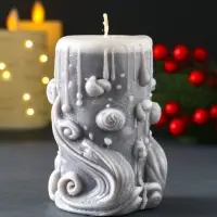 Свеча новогодняя столбик "Волшебство" серый