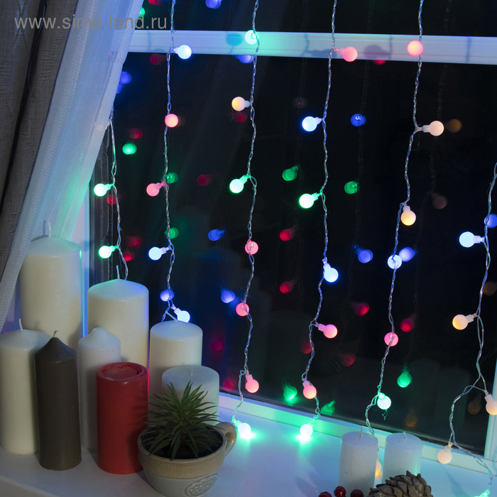 Гирлянда &laquo;Занавес&raquo; 2 &times; 1.5 м с насадками &laquo;Шарики&raquo;, IP20, прозрачная нить, 360 LED, свечение мульти, 8 режимов, 220 В