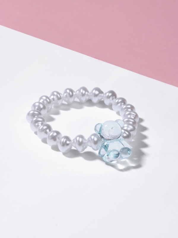 Браслет детский &laquo;Выбражулька&raquo; мармеладный мишка, жемчуг, белый с голубым