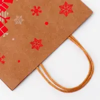 Пакет крафт с тиснением, круглая ручка, &laquo;Новогдние сани&raquo; 21&times;27&times;11 см, 120 г