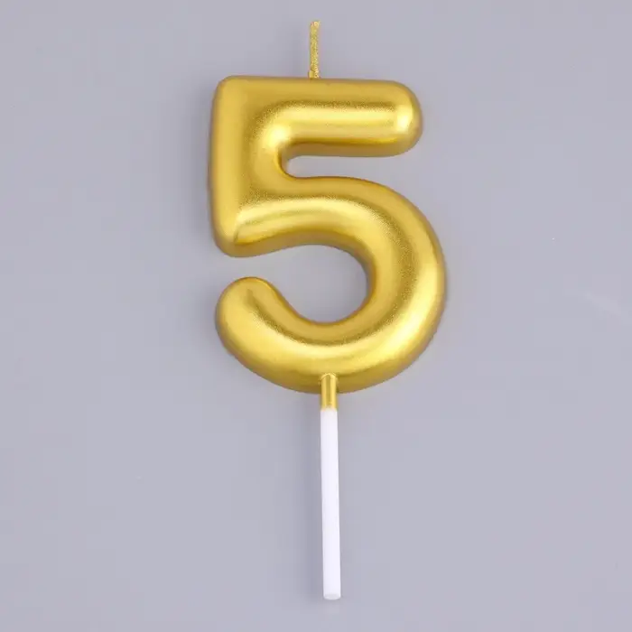 Свеча в торт &laquo;Европейская&raquo;, цифра 5, 6 см, золото
