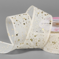 Лента декоративная, с глиттером, 38 мм, 9 &plusmn; 0,5 м, цвет бежевый/золотой