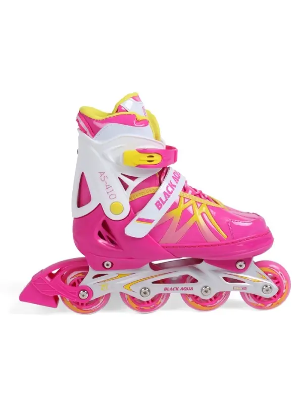 Коньки раздвижные BlackAqua, р. 35-38, для фитнеса, с роликовой платформой, цвет фуксия