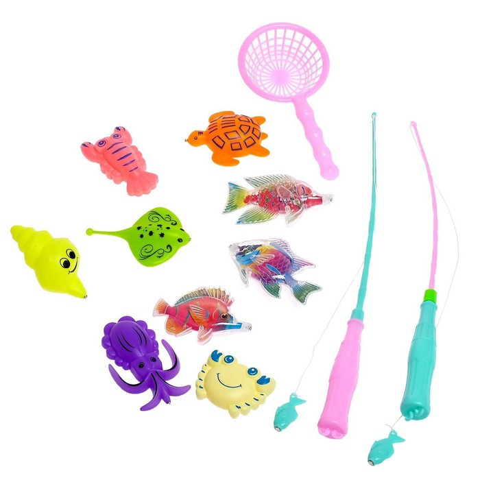 Рыбалка &laquo;Морские обитатели&raquo; 9 рыбок, 2 удочки, сачок