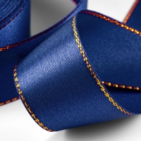 Лента атласная, с золотым люрексом, 25 мм, 23&plusmn;1 м, синяя №038