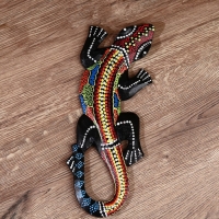 Панно дерево "Геккон цветная абстракция" 30 см, МИКС